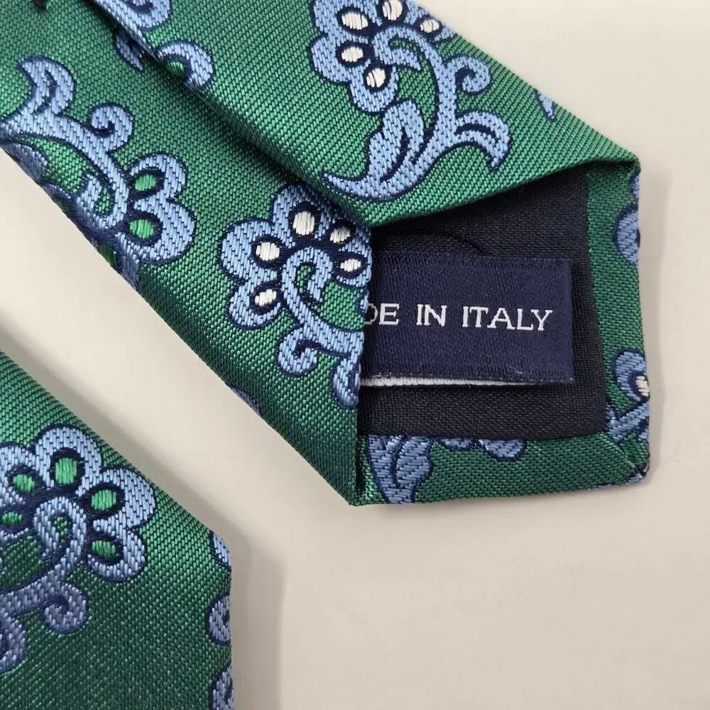 KLEIN EPSTEIN & PARKER SILK TIE GREEN BLUE FLORAL FOULARD SATIN 2.75